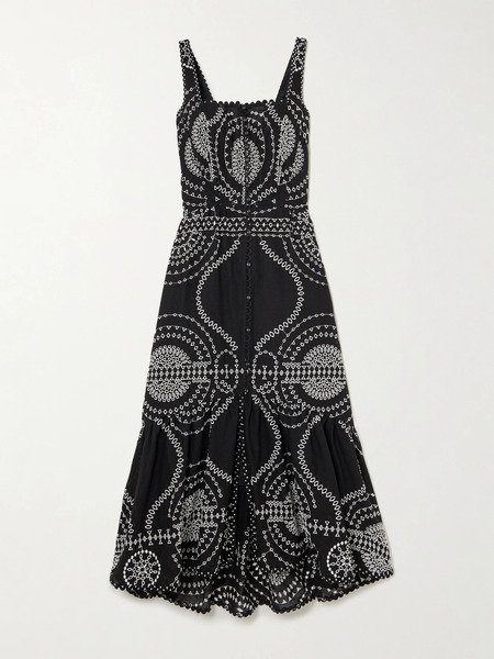  Charo Ruiz Charo Ruiz - Greba Broderie Anglaise Cotton-blend Midi Dress - Black 