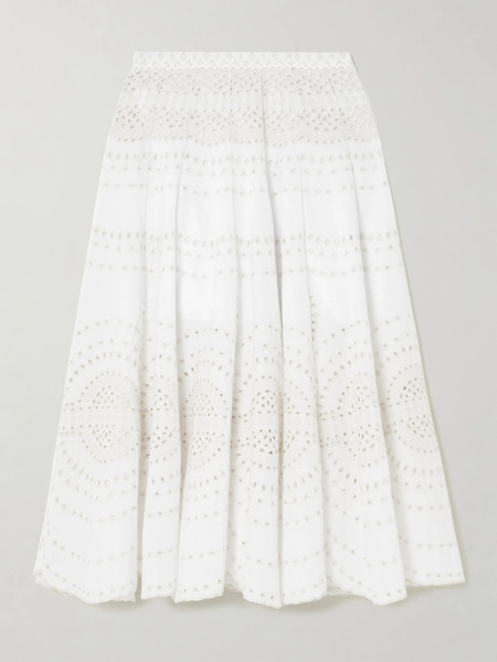  Charo Ruiz Charo Ruiz - Livvy Broderie Anglaise Cotton-blend Midi Skirt - Ivory 