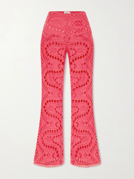  Charo Ruiz Charo Ruiz - Stern Broderie Anglaise Cotton-blend Flared Pants - Pink 