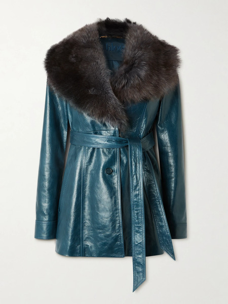  Chloé Chloé - Belted Shearling-trimmed Paneled Textured-leather Jacket - Blue 