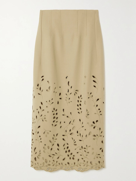  Chloé Chloé - Broderie Anglaise Wool-twill Midi Skirt - Beige 