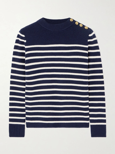  Chloé Chloé - Button-embellished Striped Wool And Cashmere-blend Sweater - Blue 