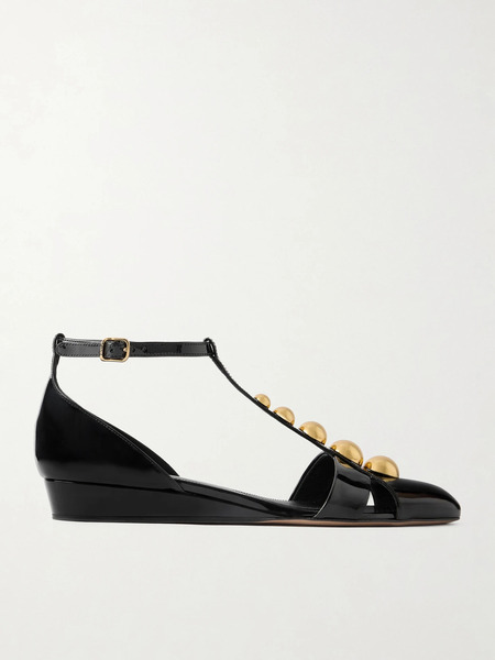  Chloé Chloé - Cleia Studded Patent-leather Wedge Sandals - Black 