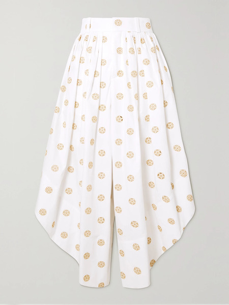  Chloé Chloé - Cropped Embroidered Cotton-poplin Wide-leg Pants - White 