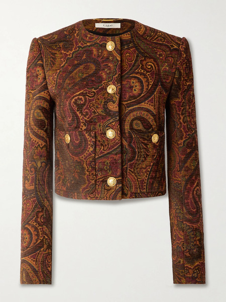  Chloé Chloé - Cropped Jacquard Jacket - Brown 