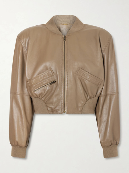  Chloé Chloé - Cropped Leather Bomber Jacket - Beige 