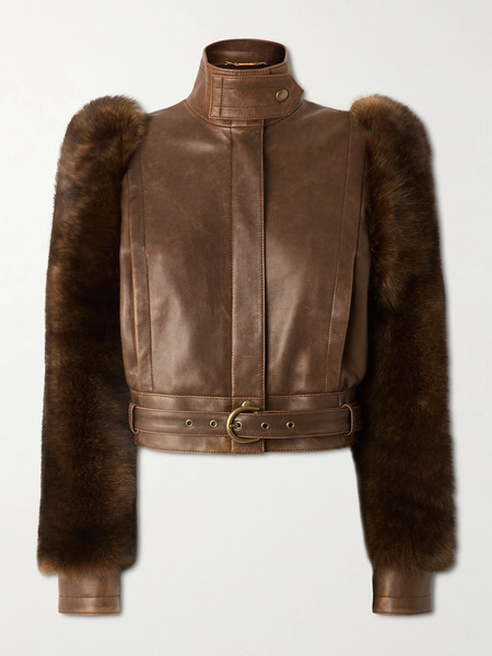  Chloé Chloé - Cropped Shearling-trimmed Leather Jacket - Dark Brown 