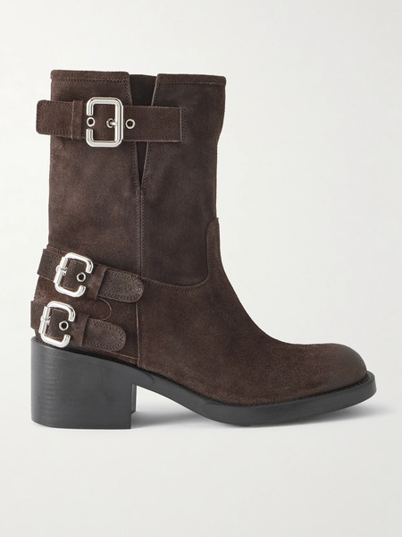  Chloé Chloé - Dakota Buckled Suede Ankle Boots - Dark Brown 