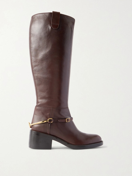  Chloé Chloé - Dakota Embellished Leather Knee Boots - Brown 