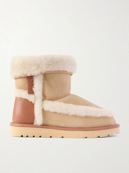  Chloé Chloé - Dolcie Shearling-trimmed Suede Ankle Boots - Beige 