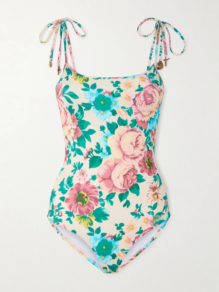  Chloé Chloé - Embellished Floral-print Swimsuit - Blue 