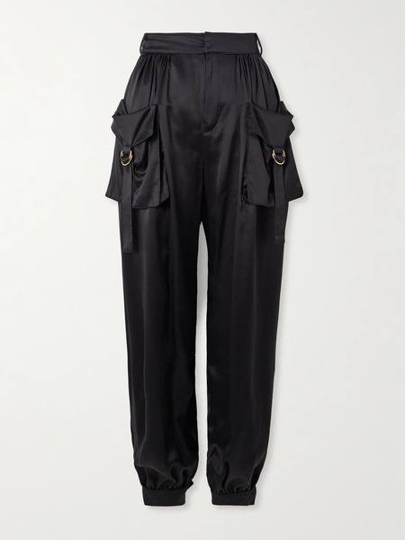  Chloé Chloé - Embellished Pleated Silk-satin Tapered Pants - Black 