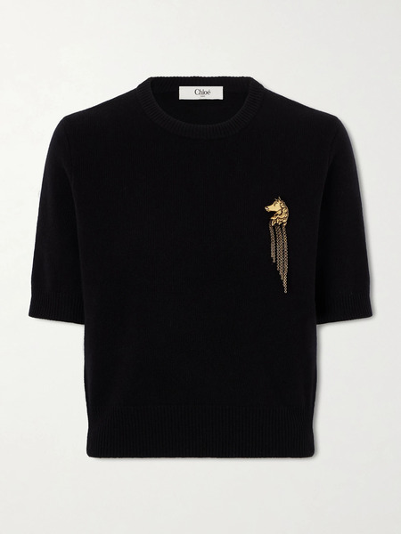  Chloé Chloé - Embellished Ribbed Wool And Cashmere-blend Sweater - Black 