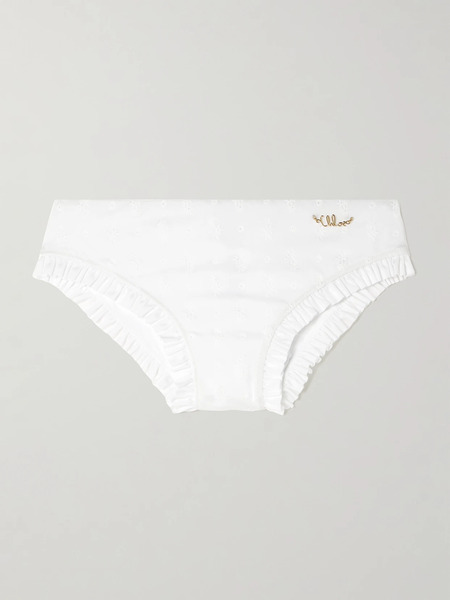  Chloé Chloé - Embellished Ruffled Broderie Anglaise Bikini Briefs - White 