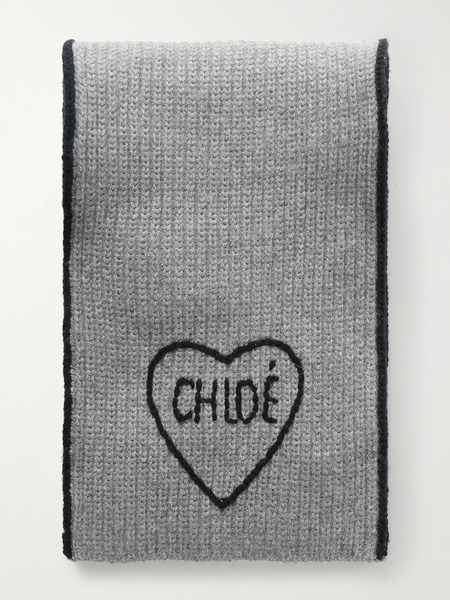  Chloé Chloé - Embroidered Ribbed Wool And Cashmere-blend Scarf - Gray 