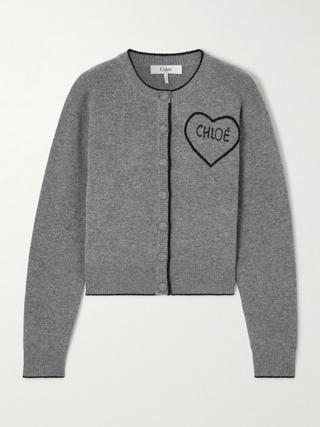  Chloé Chloé - Embroidered Wool And Cashmere-blend Cardigan - Light Gray 