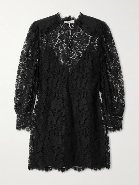  Chloé Chloé - Floral Cotton-blend Lace Mini Dress - Black 