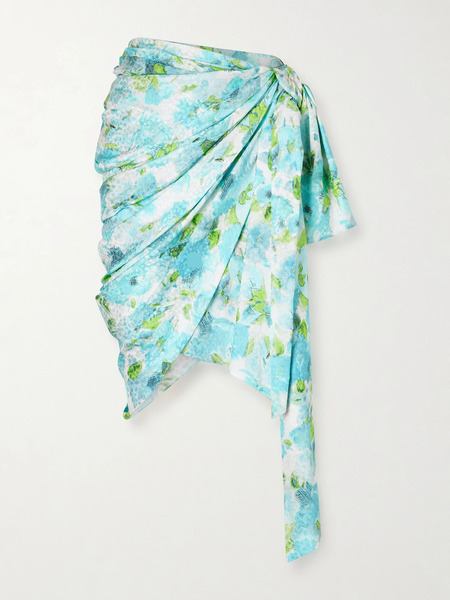  Chloé Chloé - Floral-print Silk-jacquard Draped Midi Skirt - Blue 