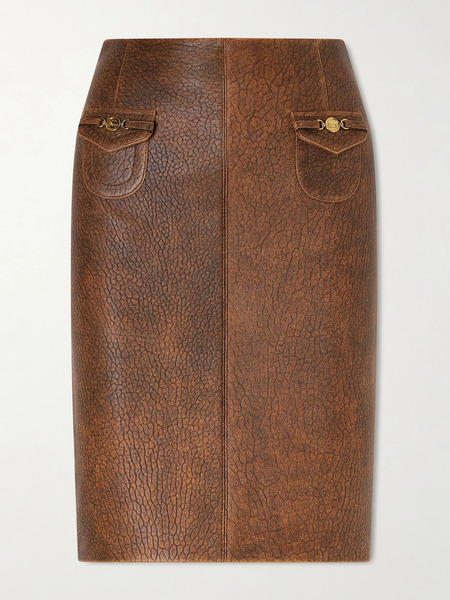  Chloé Chloé - Horsebit-embellished Textured-leather Midi Skirt - Brown 