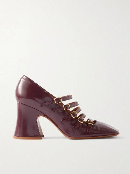 Chloé Chloé - Janis Buckled Glossed-leather Mary Jane Pumps - Burgundy 
