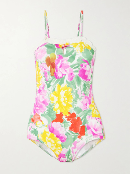  Chloé Chloé - Lace-trimmed Floral-print Swimsuit - Multi 