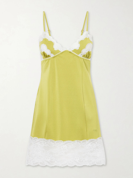  Chloé Chloé - Lace-trimmed Satin Mini Dress - Yellow 