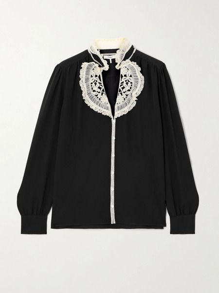  Chloé Chloé - Lace-trimmed Silk-crepe Blouse - Black 