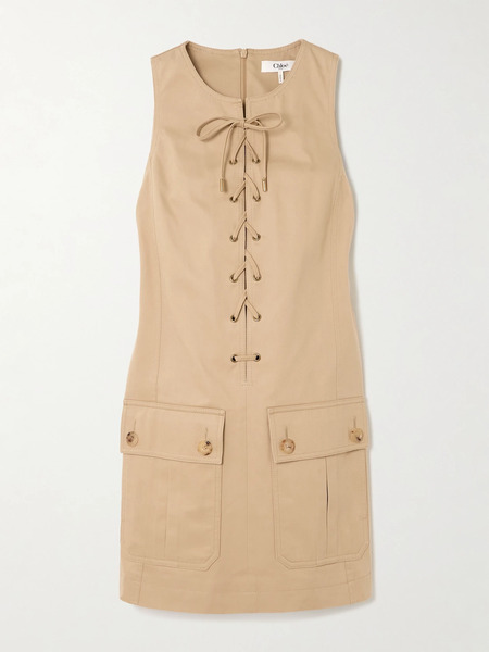  Chloé Chloé - Lace-up Cotton Mini Dress - Tan 