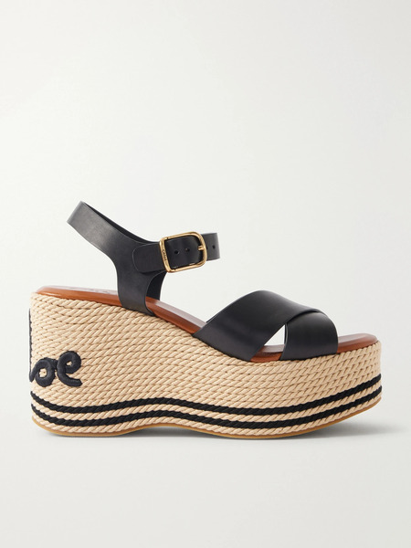  Chloé Chloé - Leather Platform Espadrilles - Black 