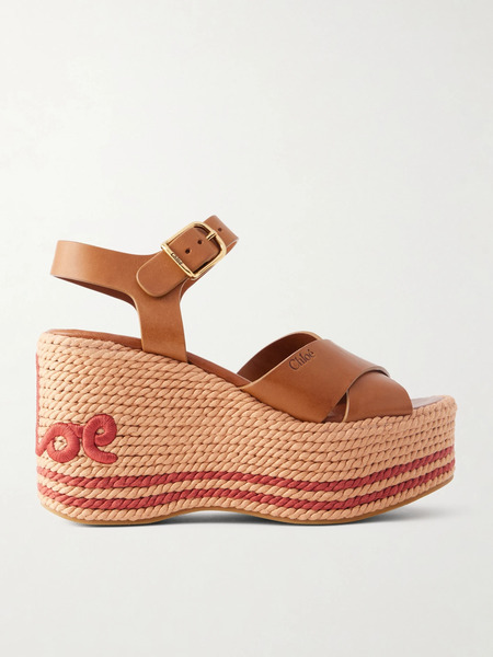  Chloé Chloé - Leather Platform Espadrilles - Brown 