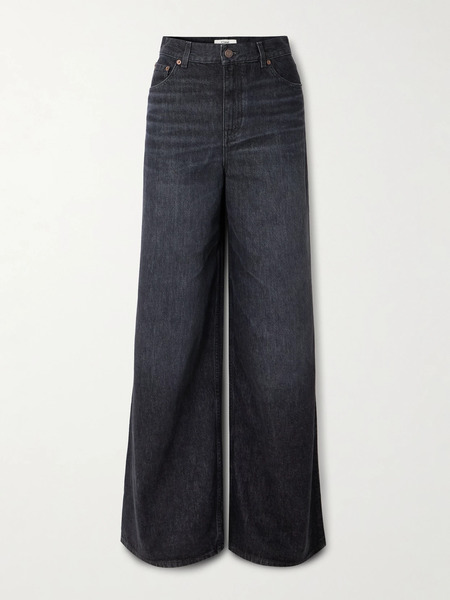  Chloé Chloé - Leather-trimmed High-rise Wide-leg Jeans - Black 