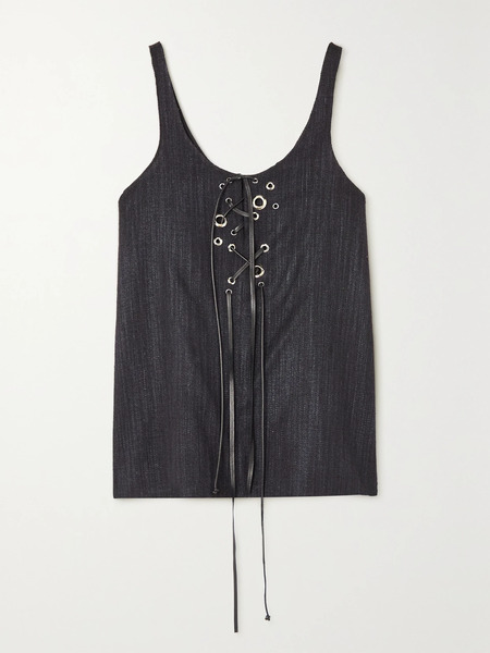  Chloé Chloé - Leather-trimmed Silk-blend Canvas Tank - Black 