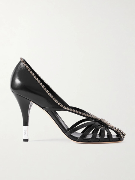  Chloé Chloé - Leonie Cutout Embellished Leather Pumps - Black 