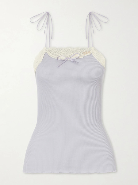  Chloé Chloé - Logo-embroidered Lace-trimmed Cotton And Silk-blend Tank - Gray 
