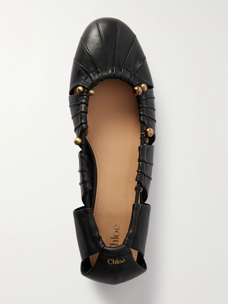  Chloé Chloé - Luna Cut-out Embellished Gathered Leather Ballet Flats - Black 