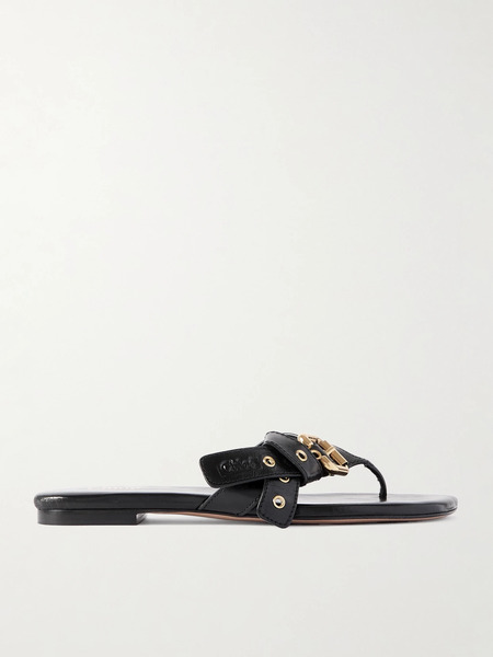  Chloé Chloé - Mae Buckle-embellished Leather Flip Flops - Black 