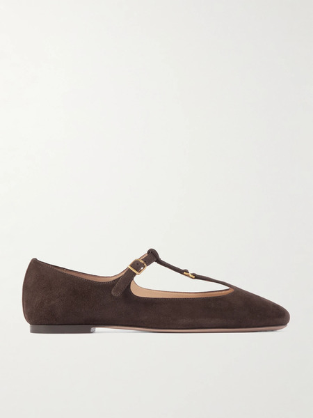  Chloé Chloé - Marcie Embellished Suede Ballet Flats - Dark Brown 