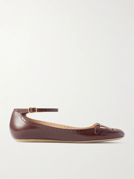  Chloé Chloé - Misty Laser-cut Leather Ballet Flats - Burgundy 
