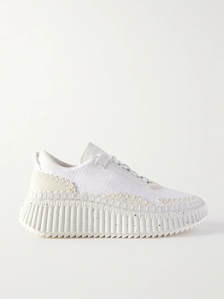  Chloé Chloé - Nama Embroidered Suede And Recycled Mesh Sneakers - White 