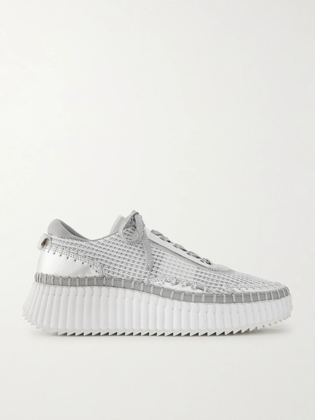  Chloé Chloé - Nama Metallic Leather-trimmed Mesh Sneakers - Silver 