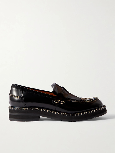  Chloé Chloé - Noua Fringed Whipstitched Leather Loafers - Black 
