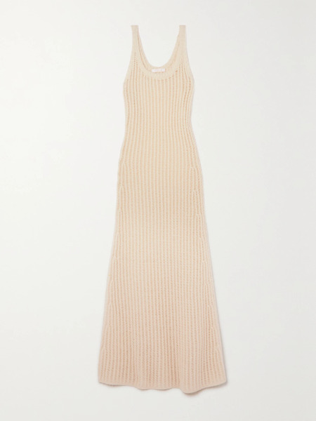  Chloé Chloé - Open-knit Ribbed Wool, Silk And Cashmere-blend Maxi Dress - White 