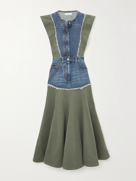  Chloé Chloé - Paneled Denim Midi Dress - Blue 