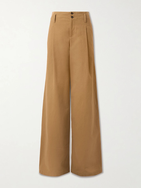  Chloé Chloé - Pleated Garment-dyed Cotton-canvas Straight-leg Pants - Brown 