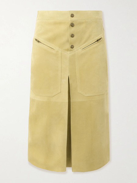  Chloé Chloé - Pleated Paneled Suede Midi Skirt - Beige 