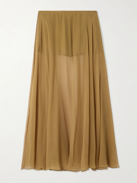  Chloé Chloé - Pleated Silk-mousseline Midi Skirt - Gold 