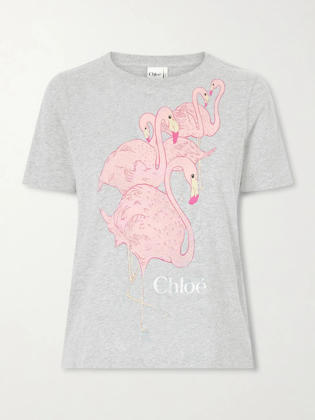  Chloé Chloé - Printed Cotton-jersey T-shirt - Gray 
