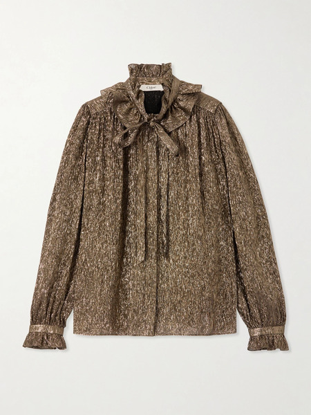  Chloé Chloé - Pussy-bow Metallic Chiffon Blouse - Gold 