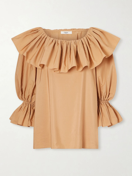  Chloé Chloé - Ruffled Cotton-poplin Top - Beige 