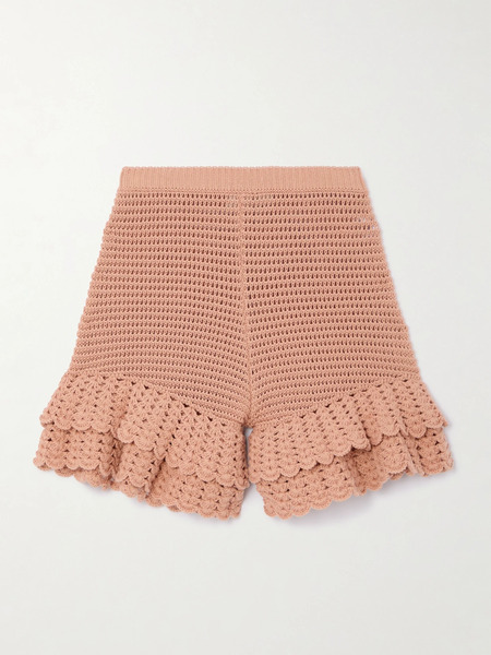  Chloé Chloé - Ruffled Crocheted Cotton Shorts - Peach 